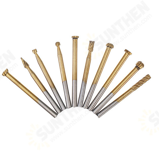 20Pcs Titanium Coated Rotary File Cutters HSS Mini Burr Wood Working Milling Carving Rasp Drill Bits