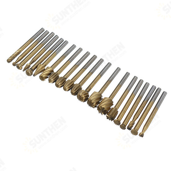20Pcs Titanium Coated Rotary File Cutters HSS Mini Burr Wood Working Milling Carving Rasp Drill Bits 20Pcs Titanium Coated Rotary File Cutters HSS Mini Burr Wood Working Milling Carving Rasp Drill Bits