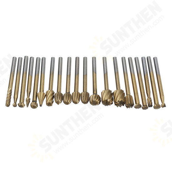 20Pcs Titanium Coated Rotary File Cutters HSS Mini Burr Wood Working Milling Carving Rasp Drill Bits