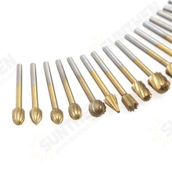 20Pcs Titanium Coated Rotary File Cutters HSS Mini Burr Wood Working Milling Carving Rasp Drill Bits