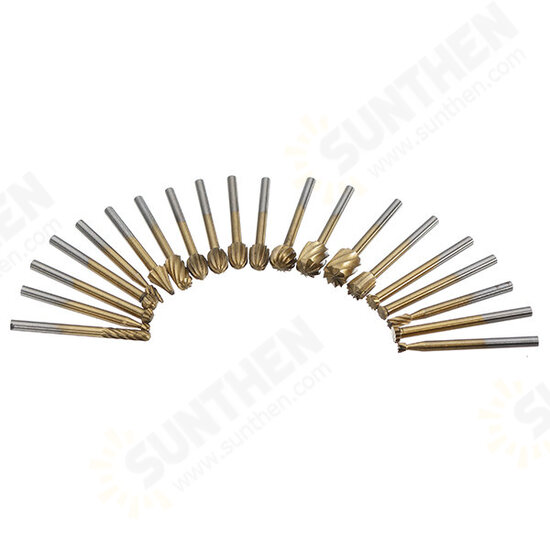 20Pcs Titanium Coated Rotary File Cutters HSS Mini Burr Wood Working Milling Carving Rasp Drill Bits