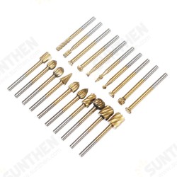 20Pcs Titanium Coated Rotary File Cutters HSS Mini Burr Wood Working Milling Carving Rasp Drill Bits