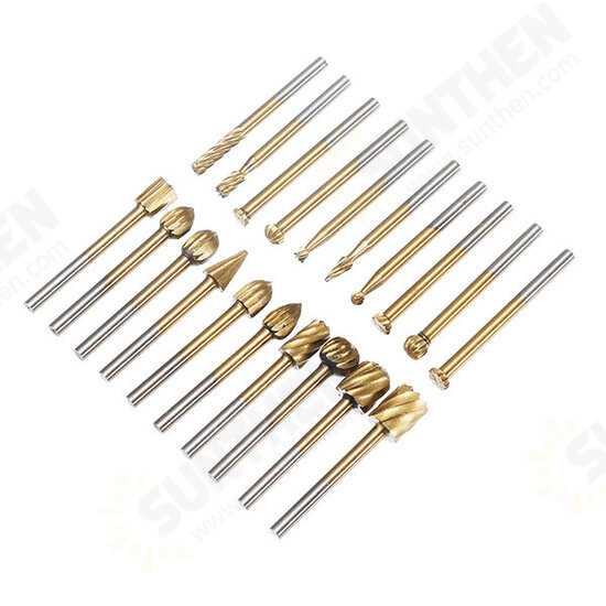 20Pcs Titanium Coated Rotary File Cutters HSS Mini Burr Wood Working Milling Carving Rasp Drill Bits