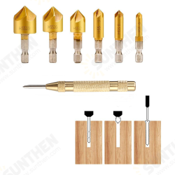 23Pcs Woodworking Chamfer Countersink Drill Bit Set 6Pcs 1/4 Inch Hexagon 5 Flute 90° Countersink Drill 7Pcs Three-Pointed Drill 8Pcs Wood Plug Cutter