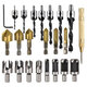 23Pcs Woodworking Chamfer Countersink Drill Bit Set 6Pcs 1/4 Inch Hexagon 5 Flute 90° Countersink Drill 7Pcs Three-Pointed Drill 8Pcs Wood Plug Cutter