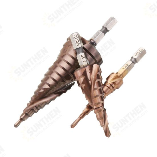 3-12/4-20/4-32mm M35 Cobalt Step Drill Bit 1/4 Inch Hex Shank HSS-Co Step Drill Bit 3-12/4-20/4-32mm M35 Cobalt Step Drill Bit 1/4 Inch Hex Shank HSS-Co Step Drill Bit