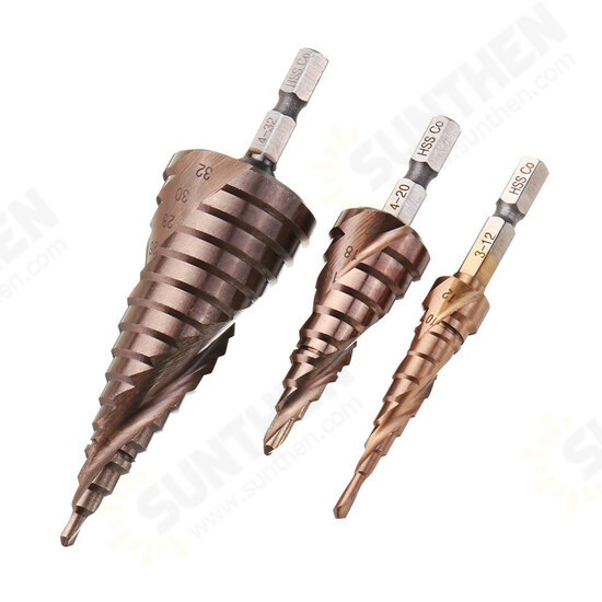 3-12/4-20/4-32mm M35 Cobalt Step Drill Bit 1/4 Inch Hex Shank HSS-Co Step Drill Bit 3-12/4-20/4-32mm M35 Cobalt Step Drill Bit 1/4 Inch Hex Shank HSS-Co Step Drill Bit