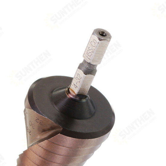 3-12/4-20/4-32mm M35 Cobalt Step Drill Bit 1/4 Inch Hex Shank HSS-Co Step Drill Bit 3-12/4-20/4-32mm M35 Cobalt Step Drill Bit 1/4 Inch Hex Shank HSS-Co Step Drill Bit