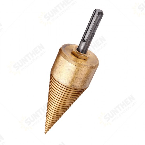 32/42mm Titanium Coated HSS Round/Square/Hexagonal Shank Firewood Drill Bit Splitter Wood Split Cone Drill Bit For Tree Cutting