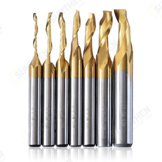 3/4/5/6/8/10/12mm Titanium End Mill CNC Engraving Router Bits HSS M2 Single Flute Spiral Milling Cutter for Aluminum