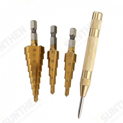 3Pcs 3-12/4-12/4-20mm HSS Titanium Coated Step Drill Bits with Automatic Center Pin Punch 3Pcs 3-12/4-12/4-20mm HSS Titanium Coated Step Drill Bits with Automatic Center Pin Punch