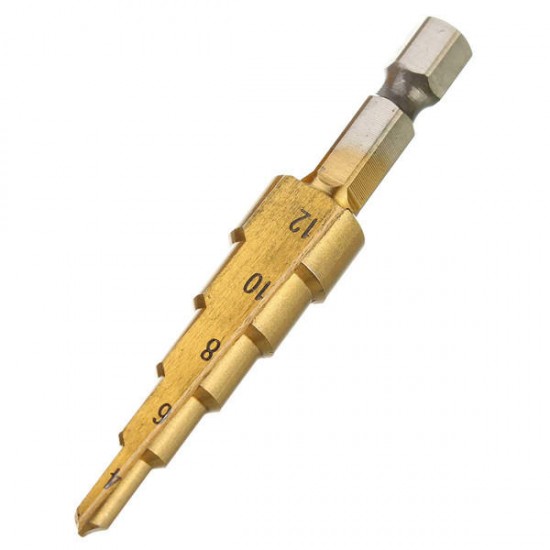 3Pcs 3-12/4-12/4-20mm HSS Titanium Coated Step Drill Bits with Automatic Center Pin Punch