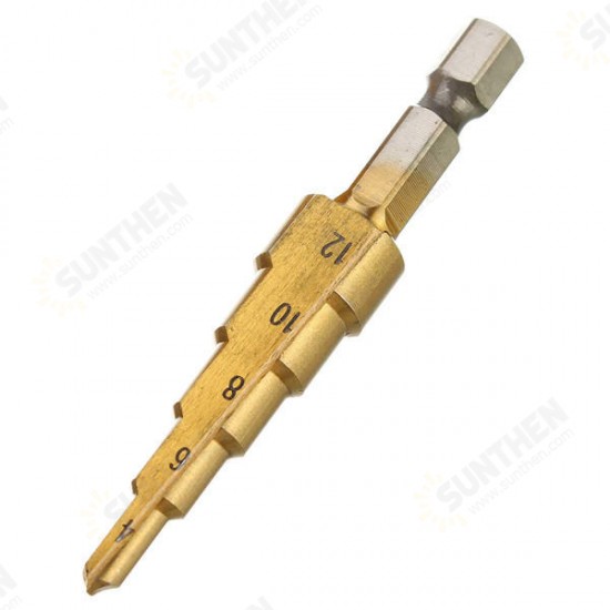 3Pcs 3-12/4-12/4-20mm HSS Titanium Coated Step Drill Bits with Automatic Center Pin Punch