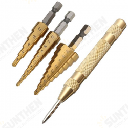 3Pcs 3-12/4-12/4-20mm HSS Titanium Coated Step Drill Bits with Automatic Center Pin Punch 3Pcs 3-12/4-12/4-20mm HSS Titanium Coated Step Drill Bits with Automatic Center Pin Punch