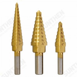 3Pcs HSS Round Shank Titanium Coated Quick Change Step Drill Bits 3/16-1/2 1/8-1/2 1/4-3/4 Inch 3Pcs HSS Round Shank Titanium Coated Quick Change Step Drill Bits 3/16-1/2 1/8-1/2 1/4-3/4 Inch
