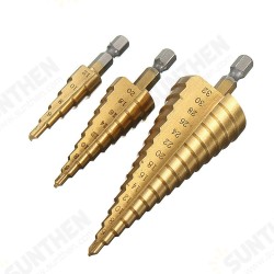 3pcs 4-12/20/32mm HSS Titanium Step Cone Drill Bit Hex Shank Hole Cutter
