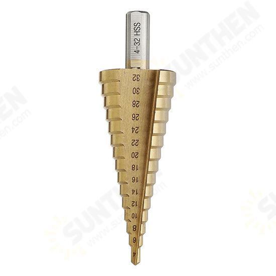 4-12/4-20/4-32mm HSS 6542 Titanium Coated Step Drill Bit Triangle Shank 4-12/4-20/4-32mm HSS 6542 Titanium Coated Step Drill Bit Triangle Shank