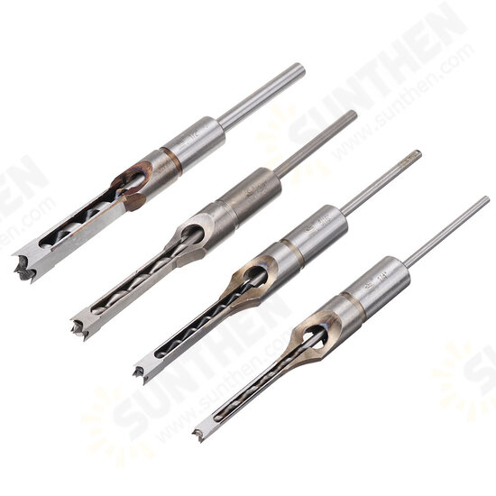 4pcs Square Hole Drill Bits Woodworking Auger Mortising Chisel Set Kit 1/4 to 1/2 Inch Tool Set