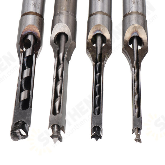 4pcs Square Hole Drill Bits Woodworking Auger Mortising Chisel Set Kit 1/4 to 1/2 Inch Tool Set