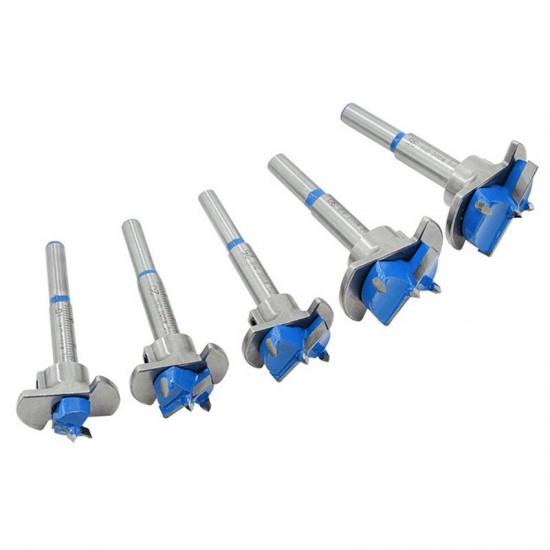 5Pcs Forstner Drill Bit Set 15 20 25 30 35mm Wood Auger Cutter Hex Wrench Woodworking Hole Saw For Power Tools Blue