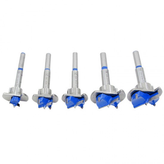 5Pcs Forstner Drill Bit Set 15 20 25 30 35mm Wood Auger Cutter Hex Wrench Woodworking Hole Saw For Power Tools Blue