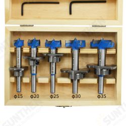 5Pcs Forstner Drill Bit Set 15 20 25 30 35mm Wood Auger Cutter Hex Wrench Woodworking Hole Saw For Power Tools Blue