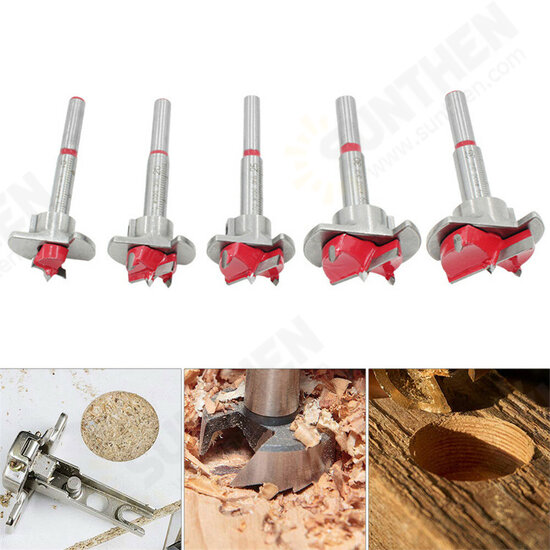 5Pcs Forstner Drill Bit Set 15 20 25 30 35mm Wood Auger Cutter Hexagon Wrench Woodworking Hole Saw For Power Tools