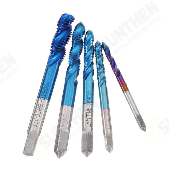 5Pcs M3-M8 Spiral Thread Screw Tap Drill Blue Nano Coated Machine Tap Metric Drill Bit Set