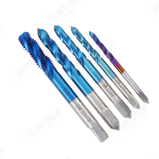 5Pcs M3-M8 Spiral Thread Screw Tap Drill Blue Nano Coated Machine Tap Metric Drill Bit Set