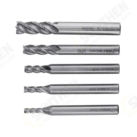 5pcs 1/8-5/16 Inch Imperial Milling Cutter High Speed Steel CNC Cutter Spiral End Mill