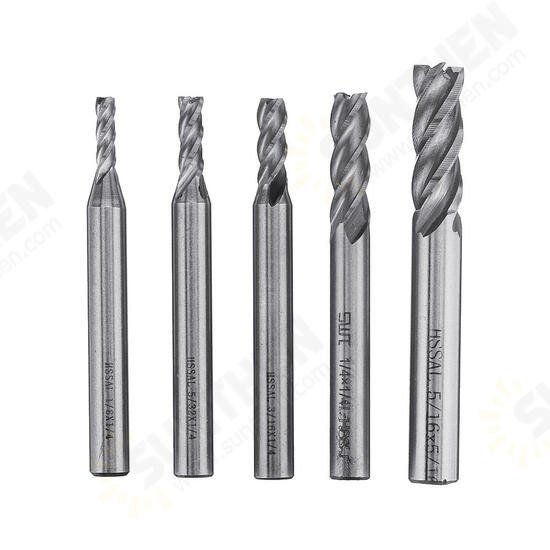 5pcs 1/8-5/16 Inch Imperial Milling Cutter High Speed Steel CNC Cutter Spiral End Mill