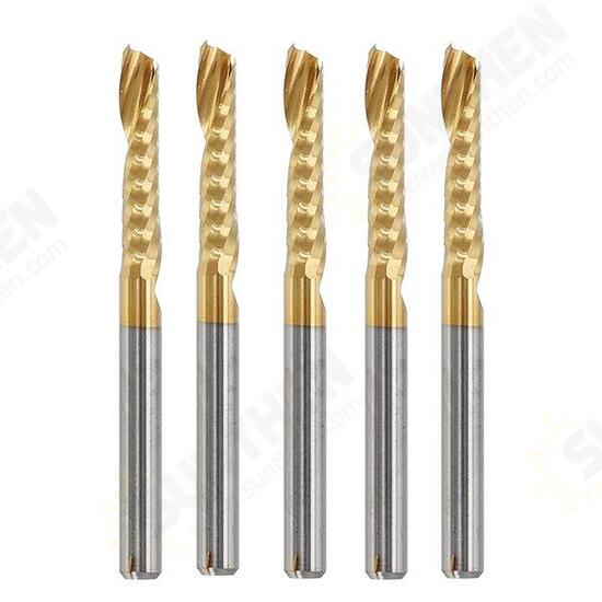 5pcs 3.175mm Shank 17mm Single Flute End Mill Cutter Titanium Coated Spiral Milling Cutter