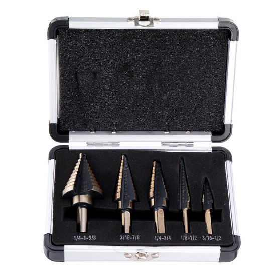 5pcs HSS Step Drill Bit Set Hole Cutter Drilling Tool Multiple Hole 50 Sizes with Aluminum Case