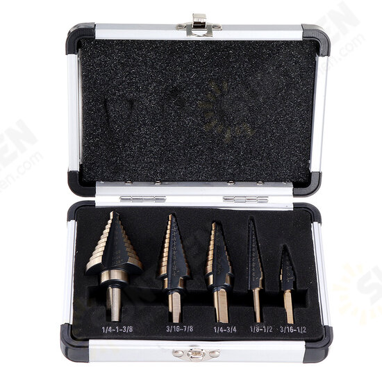 5pcs HSS Step Drill Bit Set Hole Cutter Drilling Tool Multiple Hole 50 Sizes with Aluminum Case 5pcs HSS Step Drill Bit Set Hole Cutter Drilling Tool Multiple Hole 50 Sizes with Aluminum Case