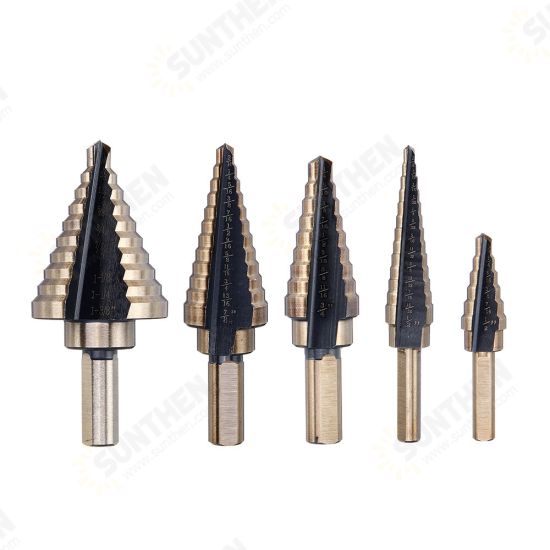 5pcs HSS Step Drill Bit Set Hole Cutter Drilling Tool Multiple Hole 50 Sizes with Aluminum Case 5pcs HSS Step Drill Bit Set Hole Cutter Drilling Tool Multiple Hole 50 Sizes with Aluminum Case