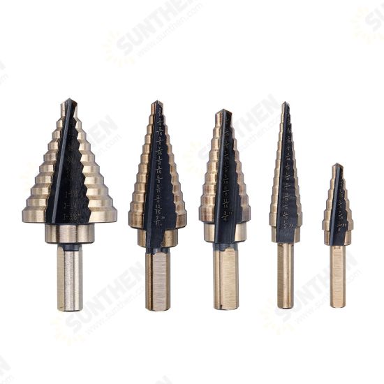 5pcs HSS Step Drill Bit Set Hole Cutter Drilling Tool Multiple Hole 50 Sizes with Aluminum Case