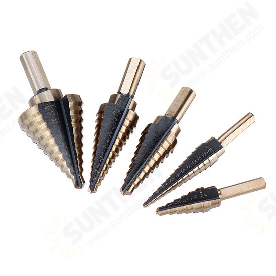 5pcs HSS Step Drill Bit Set Hole Cutter Drilling Tool Multiple Hole 50 Sizes with Aluminum Case 5pcs HSS Step Drill Bit Set Hole Cutter Drilling Tool Multiple Hole 50 Sizes with Aluminum Case