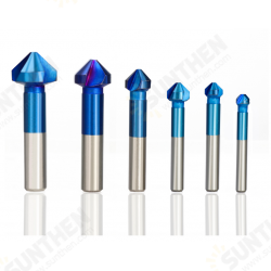 6Pcs 3 Flutes HSS Blue Nano Chamfering End Mill 90 Degree Chamfer Cutter Countersink Drill Bit
