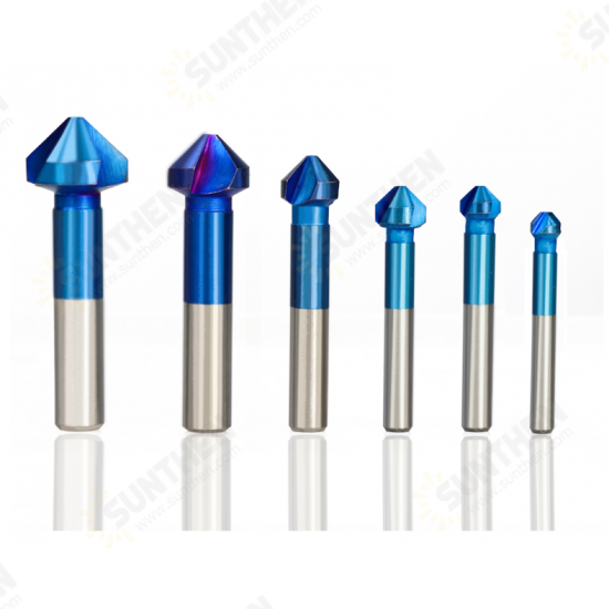 6Pcs 3 Flutes HSS Blue Nano Chamfering End Mill 90 Degree Chamfer Cutter Countersink Drill Bit 6Pcs 3 Flutes HSS Blue Nano Chamfering End Mill 90 Degree Chamfer Cutter Countersink Drill Bit