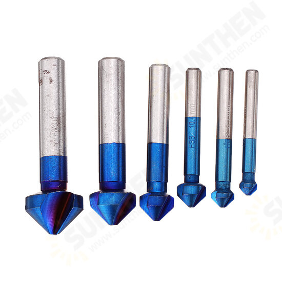 6Pcs 3 Flutes HSS Blue Nano Chamfering End Mill 90 Degree Chamfer Cutter Countersink Drill Bit 6Pcs 3 Flutes HSS Blue Nano Chamfering End Mill 90 Degree Chamfer Cutter Countersink Drill Bit