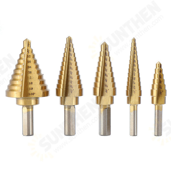 6Pcs HSS Titanium Coated Step Drill Bit With Center Punch Drill Set Hole Cutter Drilling Tool 6Pcs HSS Titanium Coated Step Drill Bit With Center Punch Drill Set Hole Cutter Drilling Tool