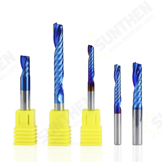 6mm Shank 1 Flute Spiral End Mill Carbide End Mill Blue Nano Coating CNC Router Bit Single Flute End Mill Milling Cutter