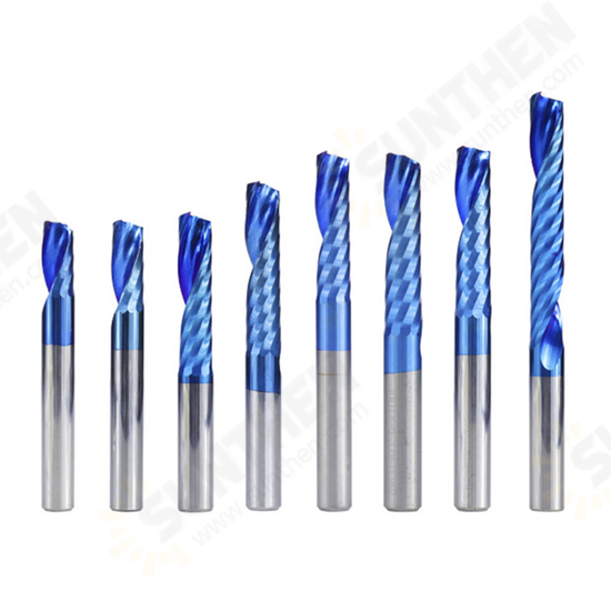 6mm Shank 1 Flute Spiral End Mill Carbide End Mill Blue Nano Coating CNC Router Bit Single Flute End Mill Milling Cutter