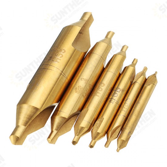 6pcs 1/1.5/2/2.5/3/5mm Center Drills 60 Degree HSS Titanium Coated Countersink Drill Bit