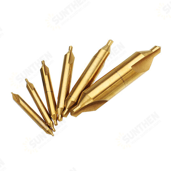 6pcs 1/1.5/2/2.5/3/5mm Center Drills 60 Degree HSS Titanium Coated Countersink Drill Bit