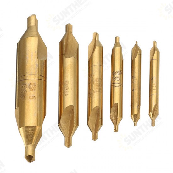 6pcs 1/1.5/2/2.5/3/5mm Center Drills 60 Degree HSS Titanium Coated Countersink Drill Bit