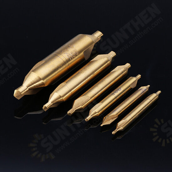 6pcs 1/1.5/2/2.5/3/5mm Center Drills 60 Degree HSS Titanium Coated Countersink Drill Bit