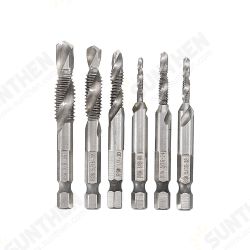 6pcs 1/8-3/8 Inch BSW Thread HSS Combination Drill Tap Bit Set Hex Shank Deburr Countersink Bits