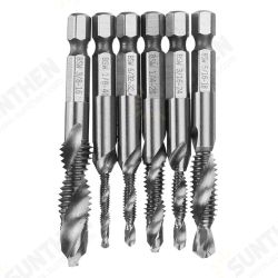 6pcs 1/8-3/8 Inch BSW Thread HSS Combination Drill Tap Bit Set Hex Shank Deburr Countersink Bits