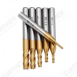 6pcs 2-6mm Titanium Coating HSS 4 Flute End Mill Cutter 6mm Shank CNC Drill Bit Set